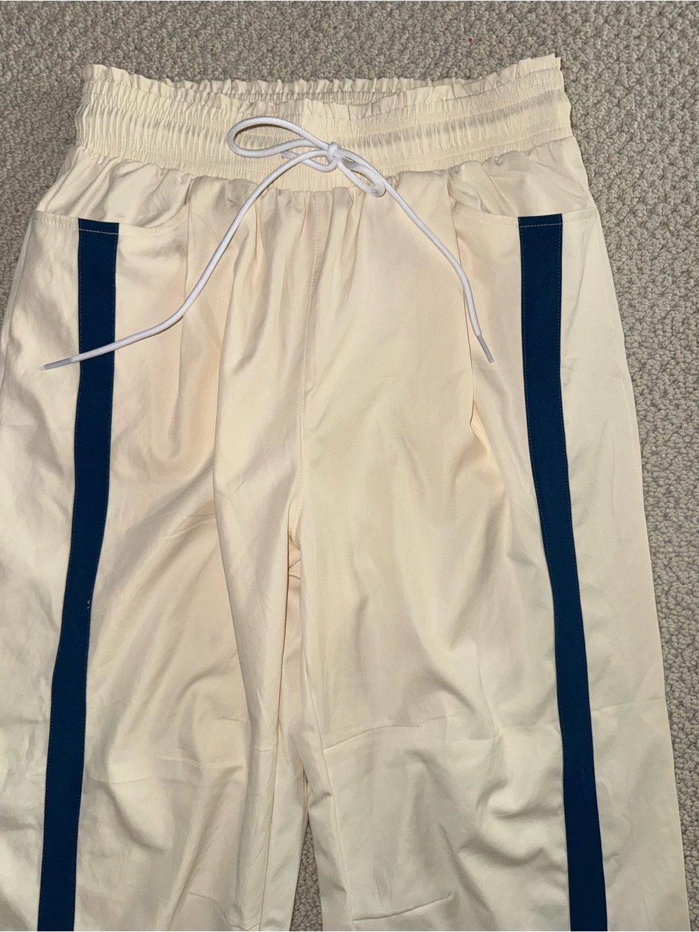 Cream Track Pants with Blue Stripes - Picture 4 of 10